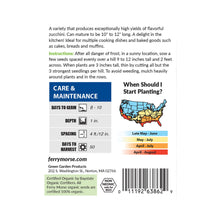 Load image into Gallery viewer, Squash Dark Green Zucchini Organic Seeds