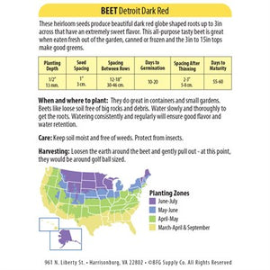 Beet Heirloom Detroit Dark Red Seeds