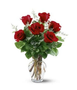 Half Dozen Roses With Vase